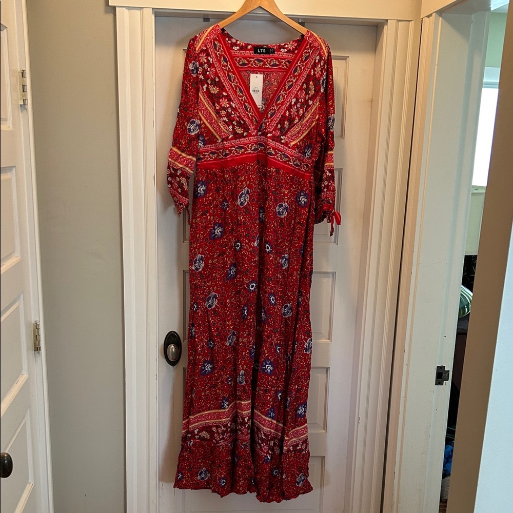 Long Tall Sally Red and Blue Floral Maxi Dress